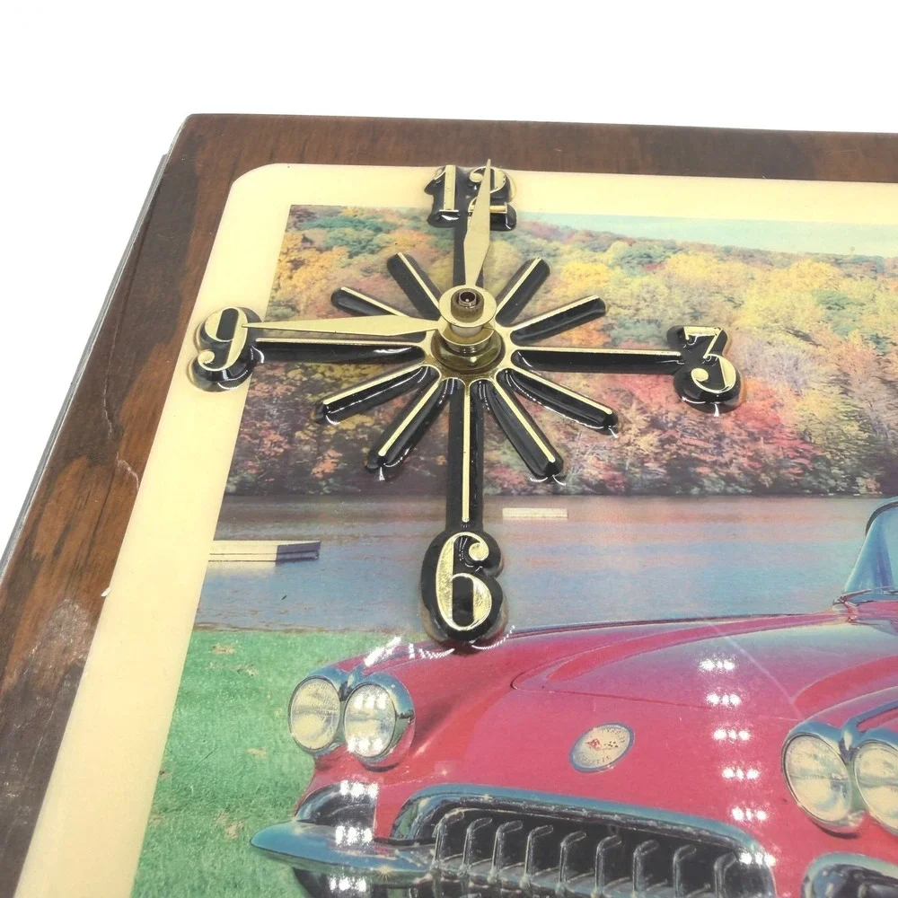 Vintage 1984 1960 Corvette Wall Clock Handmade Wood Plaque Working Car Decor